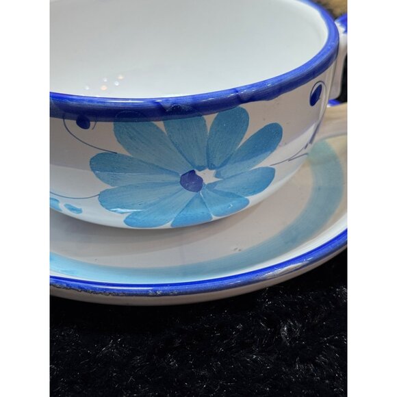 Handpainted Ceramic Large Cup Saucer Cappuccino Latte Soup Italy  Italy - Picture 2 of 8